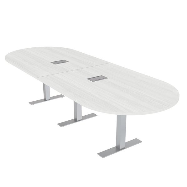 Skutchi Designs 12Ft Modular Racetrack Conference Table with Data And Electric, 12 Person Table, White Cypress HAR-RAC-46x143-T-ELEC-WHCYPRESS